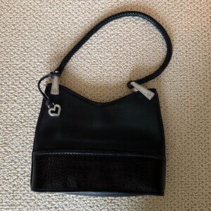 Brighton Gina Black Pebbled Leather Hobo Bag w/embossed trim.